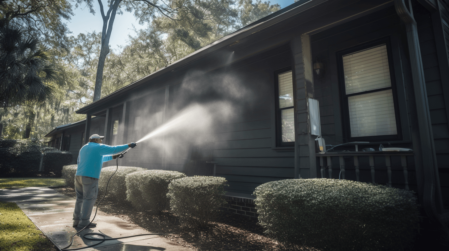 Soft washing a home's exterior in Fernandina Beach